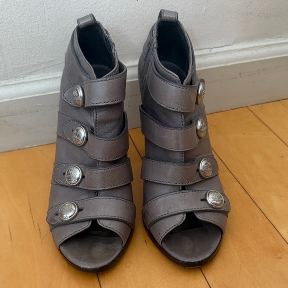 Coach Gray leather Women's Peep-Toe Ankle Boots with silver hardware - Picture 1 of 10